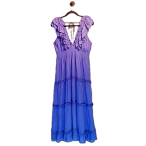 MYRA BAG Tiered Ruffle Maxi Sundress Dark Lavender NWT Deep V Neckline and Back